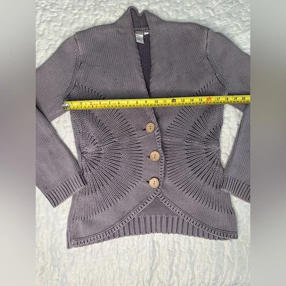 Isabella Bird Anthropologie Knit Cardigan Sweater Cotton Jacket Wooden Buttons M - Picture 10 of 12